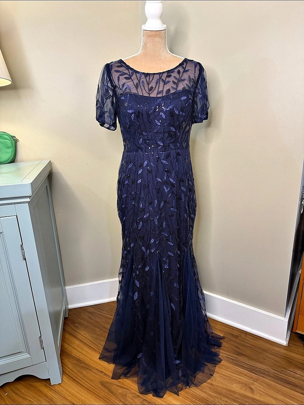 Blue Floral Maxi Dress Like New Size 14